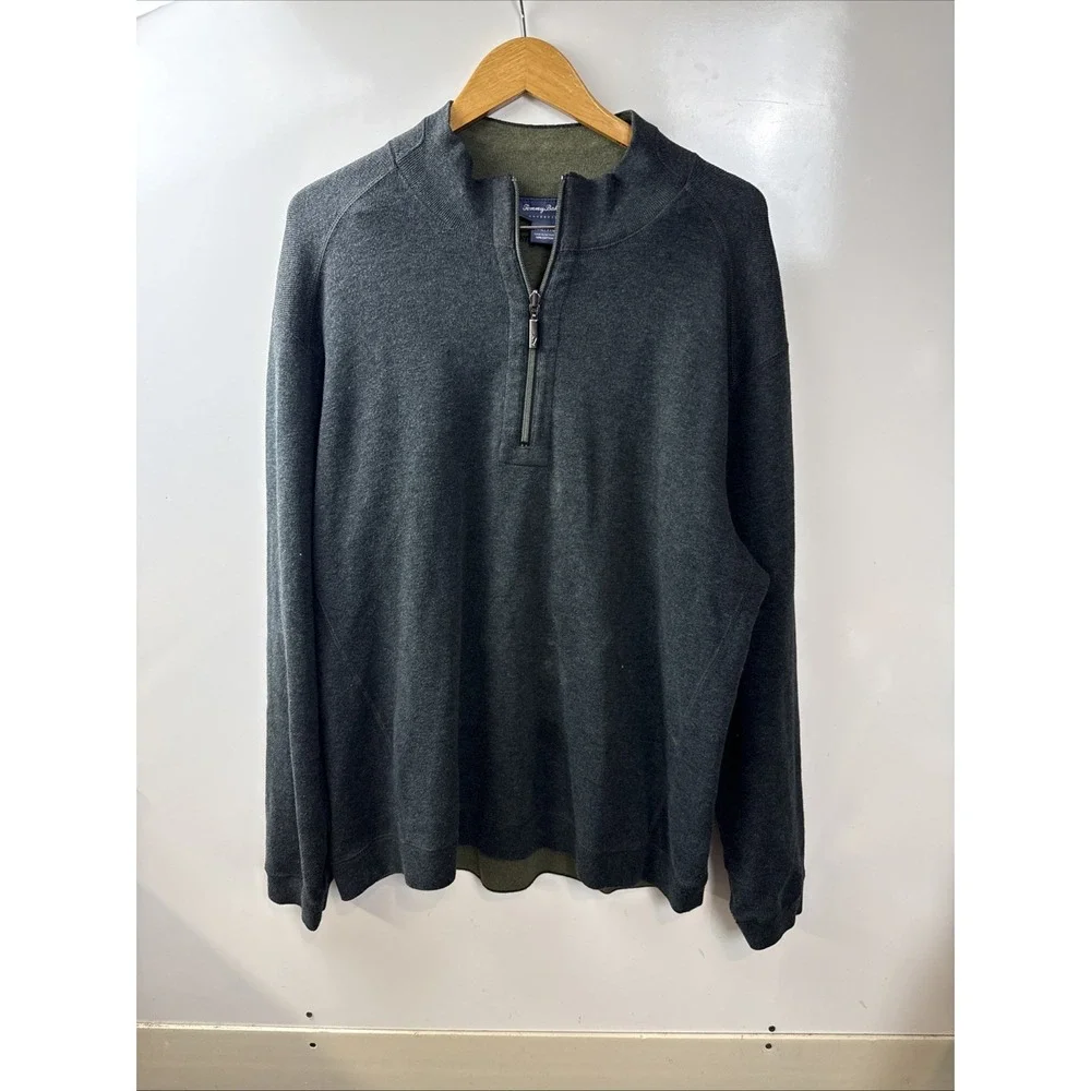 Tommy Bahama Sweatshirt Men's 2XL Classic Reversible Half-Zip Gray Green